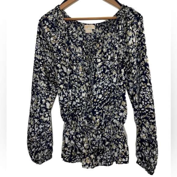 Michael by Michael Kors abstract neutral colors peasant blouse - Picture 1 of 4